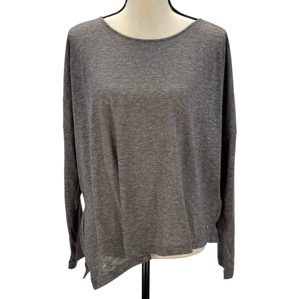 Bench Long Sleeve Crew Neck Asymmetrical Hem Heathered T-Shirt- Grey -size Small